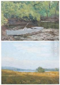 Landscape With Blue Sky And Rowboat In Stream: Two Works by Emile Stange