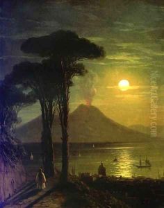 The Bay of Naples at moonlit night Vesuvius by Ivan Konstantinovich Aivazovsky