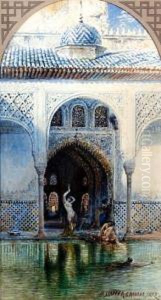 Bathers At A Courtyard Pool, The Alhambra - view 1