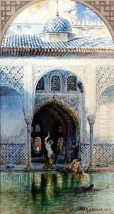 Bathers At A Courtyard Pool, The Alhambra