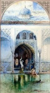 A Courtyard Pool, The Alhambra, Grenada by Henry Stanier