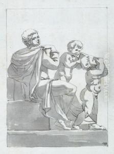 A Drawing With Three Figures Form The Sixtinian Chapel In Rome by Carl Frederik Stanley