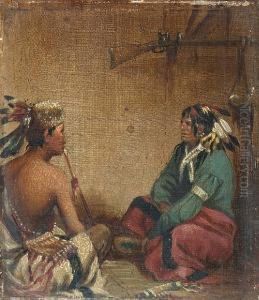The Interior Of A Wigwam, A Pair