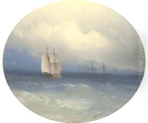 A Dutch brigatine and steamer at sea by Ivan Konstantinovich Aivazovsky