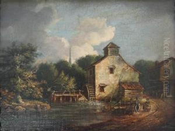Figures On A Track By A Country Mill - view 1