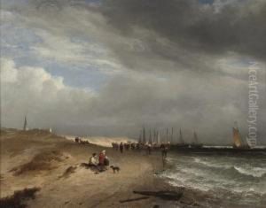 Figures On The Beach At Scheveningen Watching The Fishing Fleet Return