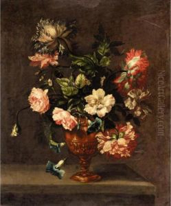 Still Life Of Roses, Paeonies, And Other Flowers In A Vase On A Ledge Still Life Of Roses, Paeonies, And Other Flowers In A Vase On A Ledge