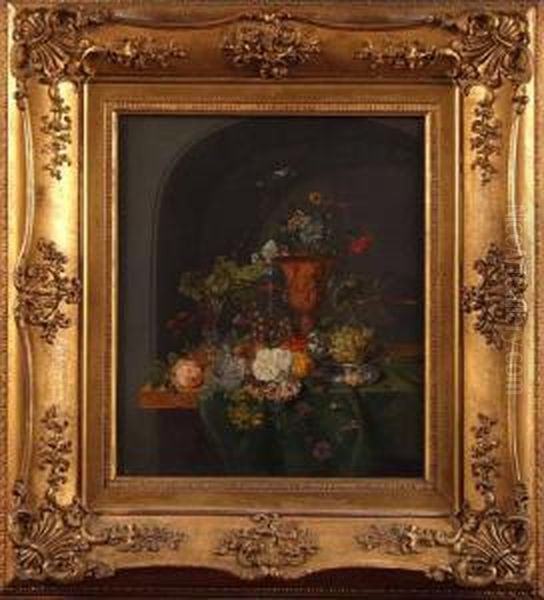 Still Life Of Fruit And Flowers On A Ledge - view 1