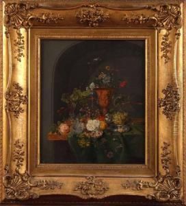 Still Life Of Fruit And Flowers On A Ledge by Emily, Nee Coppin Stannard