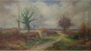 Man With A Dog On A Lane, Autumn by Henry John Sylvester Stannard