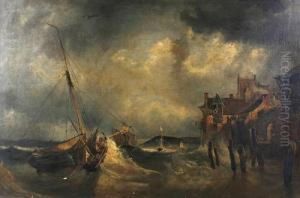 Fishing Boats In A Swell Off A Town by Joseph Stannard