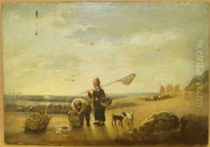 Fisherfolk With Dogs On A Beach