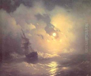 Tempest on the sea at night