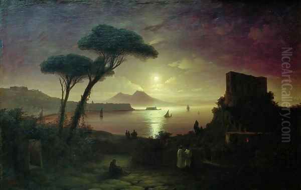 The Bay of Naples at moonlit night - view 1