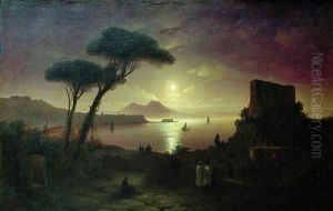 The Bay of Naples at moonlit night