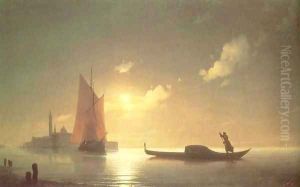 The gondolier on sea at night by Ivan Konstantinovich Aivazovsky