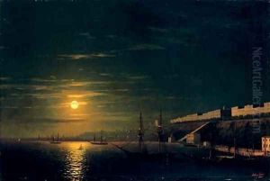 A moonlit view of Odessa from the Black Sea by Ivan Konstantinovich Aivazovsky