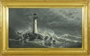 Waves Crashing On A Maine Lighthouse by Franklin Stanwood