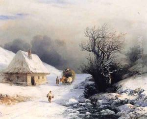 Little Russian Ox Cart in Wintert by Ivan Konstantinovich Aivazovsky