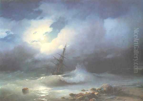 Rough sea at night - view 1