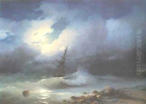 Rough sea at night by Ivan Konstantinovich Aivazovsky