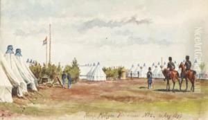 Cavalrymen Riding Into The Camp At Nieuw Milligen by Willem Constantijn Staring