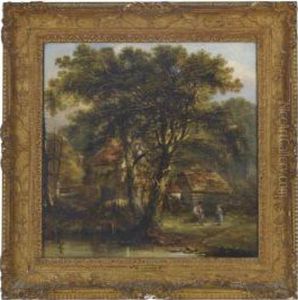 Figures By A Woodland Cottage