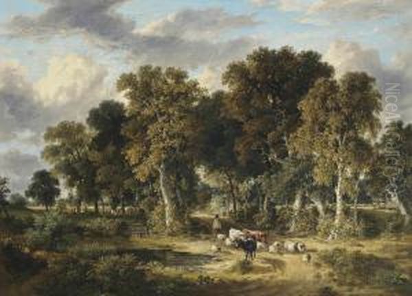 Drover With Cattle And Sheep - view 1