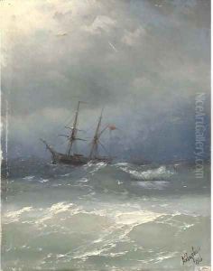 A ship in stormy seas by Ivan Konstantinovich Aivazovsky