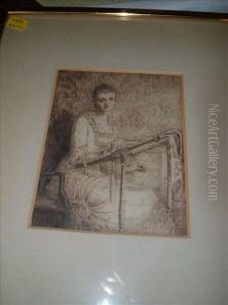 Study Of A Girlat An Embroidery Frame, Said To Be Ruth, Daughter Of W. Wakefield - view 1