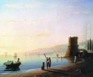 The pier in Feodosia by Ivan Konstantinovich Aivazovsky