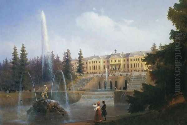 View of the Big Cascade in Petergof and the Great Palace of Petergof - view 1