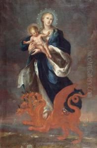 Madonna Mit Kind Auf Siebenkopfigem Drachen Stehend. by Jacob Carl Stauber