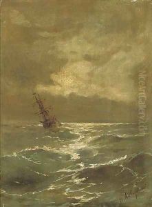 A brig at anchor