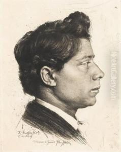 Bildnis Des Peter Halm Im Profil Nach Rechts. by Karl Stauffer-Bern