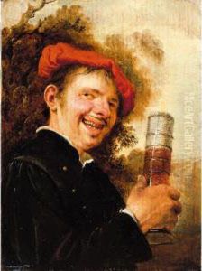 A Man Brandishing A Beer Glass by Petrus Staverenus