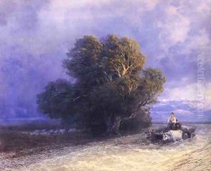 Ox Cart Crossing a Flooded Plain (detail) by Ivan Konstantinovich Aivazovsky