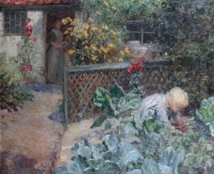 A Cottage Garden, Possibly At Staithes by Frederick Stead