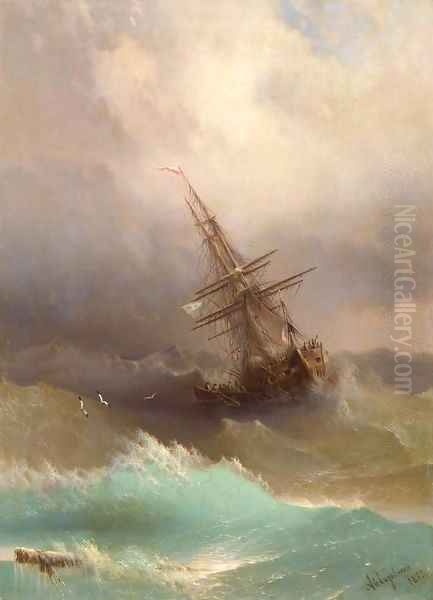 Ship in the Stormy Sea - view 1