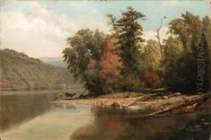 Deer At The River's Edge by Junius Brutus Stearns
