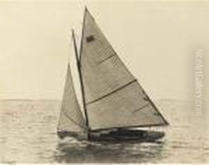 A Gaff Rigged Day Sailer Probably Off Marblehead by Nathaniel Livermore Stebbins
