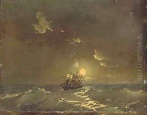 A ship in moonlit waters