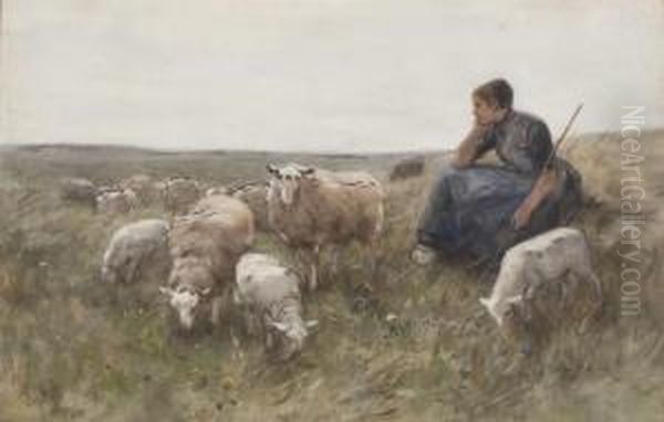 A Shepherdess With Her Flock - view 1
