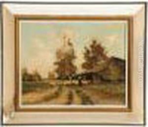 Shepherd And His Flock Near A Thatched Cottage by Willem II Steelink