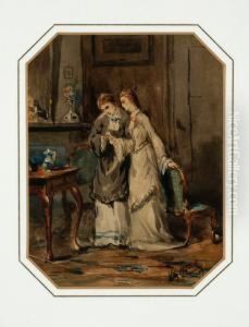 Two Women Bent Over A Letter by Willem II Steelink