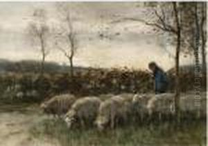 A Shepherd With His Flock by Willem II Steelink
