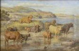 Highland Cattle On Loch Dochart by David George Steell