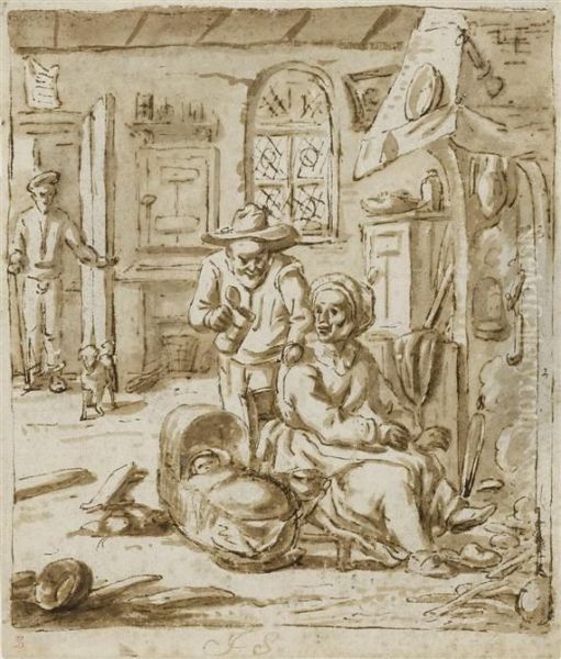 Inn With A Peasant Family At An Open Fire - view 1