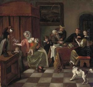 Figures Dining In An Interior by Jan Steen