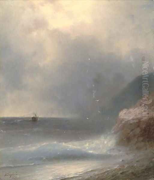 A shipping vessel off the coast - view 1